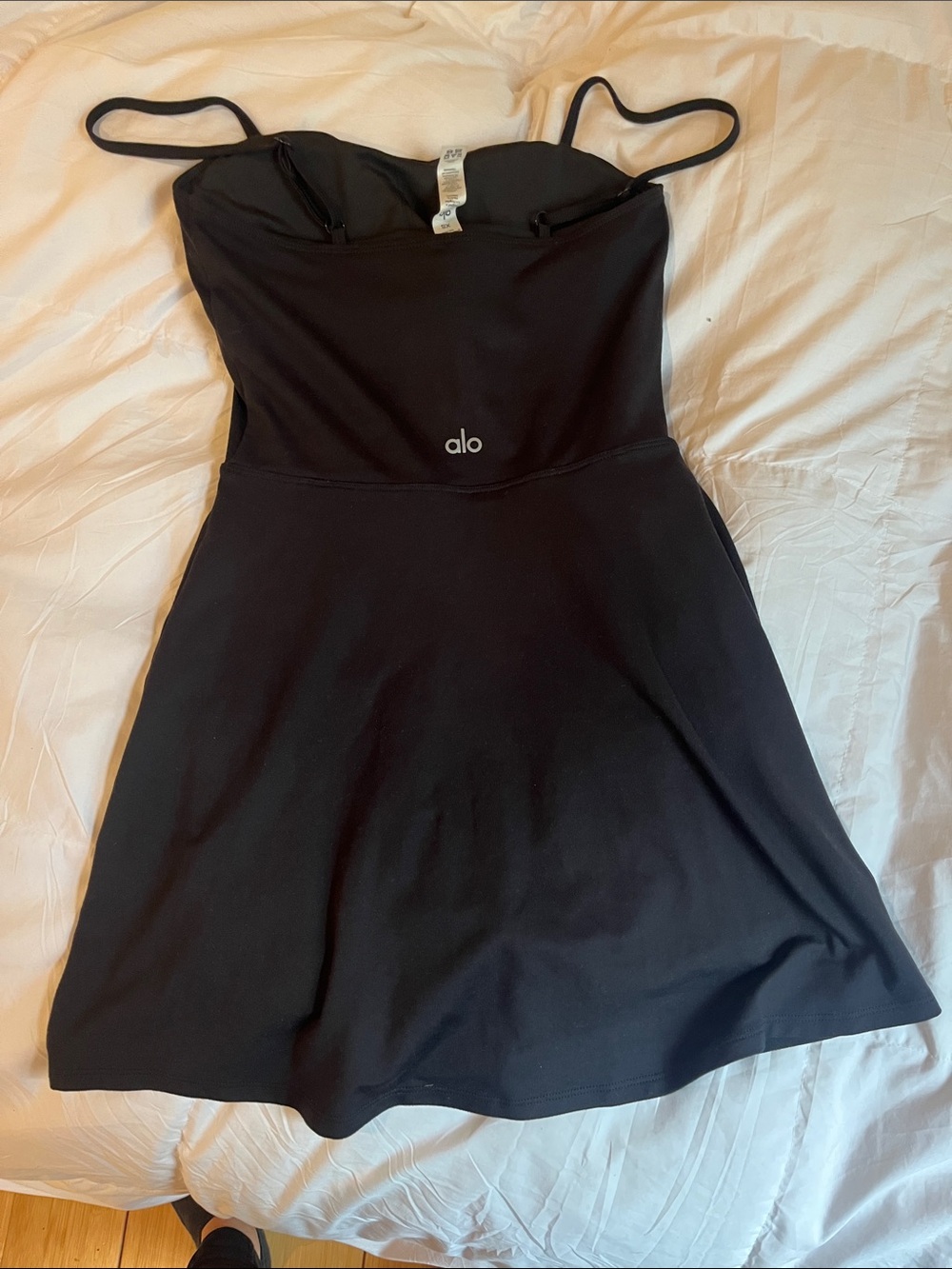 ALO Yoga Black Strappy Skater Mini Dress